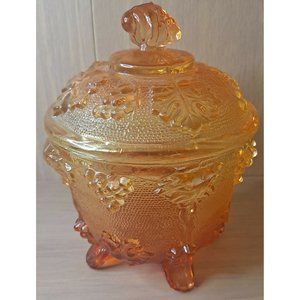 Vintage Jeanette Amberina 1950s Grapevine Pattern Footed Candy Dish